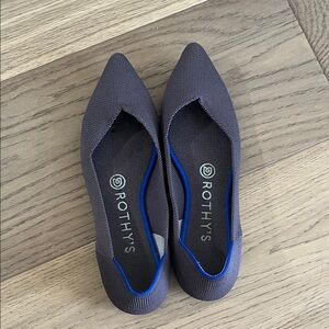 Rothy's Charcoal Flats with Vibrant Blue Accent